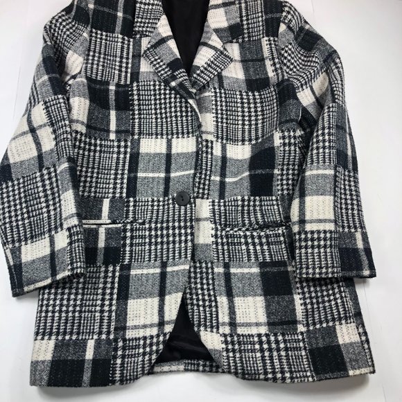 Ormond Vintage Oversized Patchwork Plaid Houndstooth Wool Blend Blazer w Pockets - Picture 8 of 13